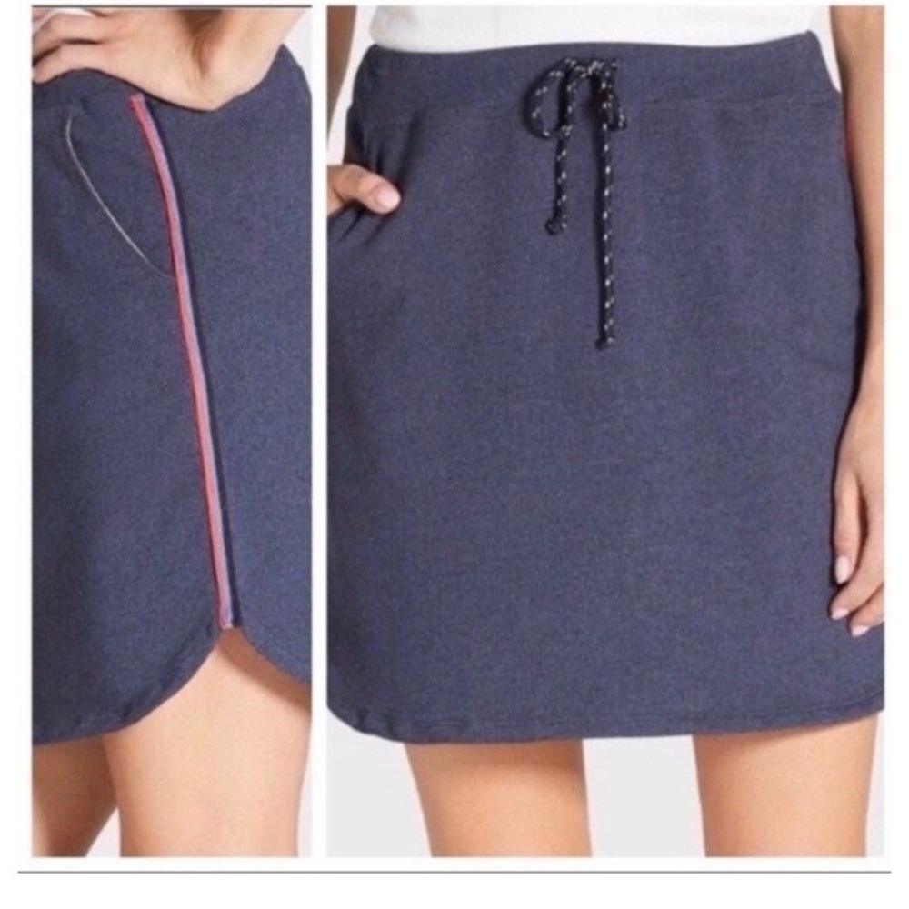 Sundry Women's Skirt‎ Knit Heathered Blue Drawstring Pockets Casual Comfy